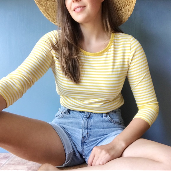 T.La Tops - T.la [Anthropologie] • Yellow Striped Tee